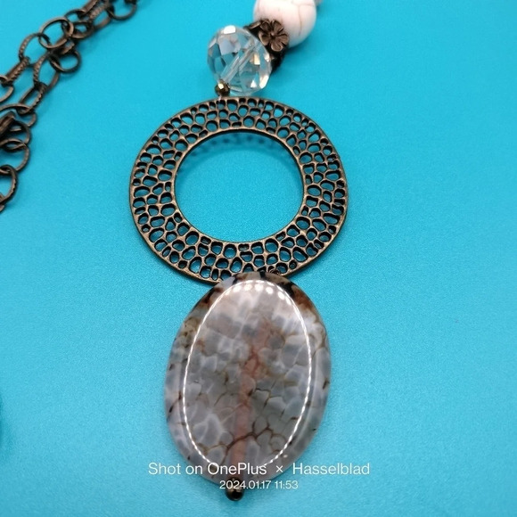 Opera Style Boho Pendant Gemstone Bead Adjustable Necklace - Picture 2 of 8